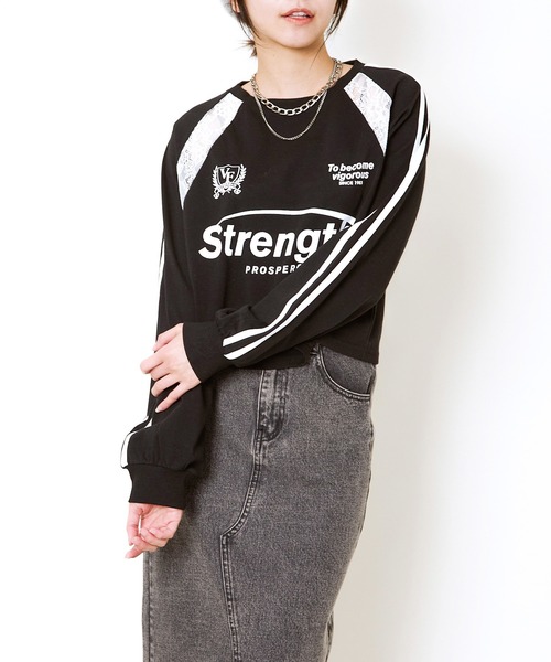 セール】《ライン切替×レースアクセント》レディース クロップド丈