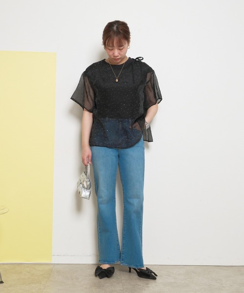 palm RICHE(ポームリシュ)の「【インナー付き】2ピース ラインストーン シアートップス(Tシャツ/カットソー・レディース・オフホワイト/サックスブルー/ブラック・M)」の21枚目の写真