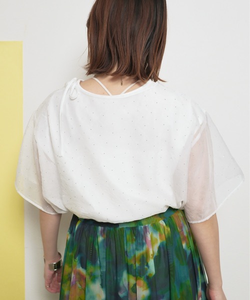 palm RICHE(ポームリシュ)の「【インナー付き】2ピース ラインストーン シアートップス(Tシャツ/カットソー・レディース・オフホワイト/サックスブルー/ブラック・M)」の10枚目の写真