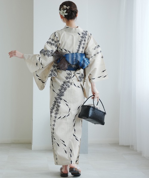 【美品&レア！】注染染め絞り浴衣　大きめ utatane 浴衣 手染め注染浴衣3点セット utatane×注染工房 グレー