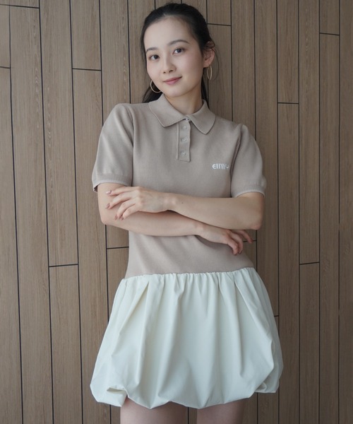 Switchingロゴニットポロミニワンピース(F BEIGE): ONEPIECE