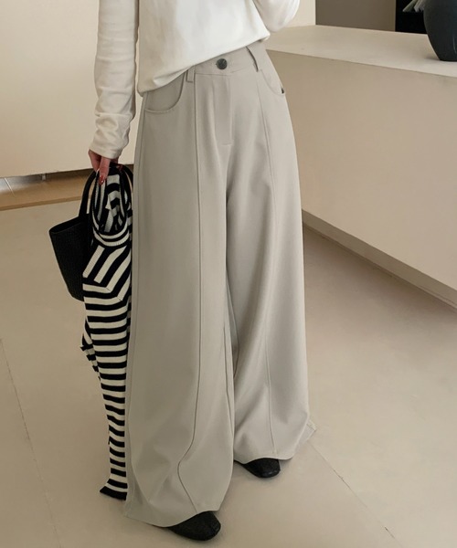 レディース リラクシーピンタックロングワイドパンツ（その他