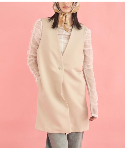 Settimissimo（セッティミッシモ）の「ダブルクロス ロング ジレ（ベスト・レディース・ブラック/ベージュ・FREE）」の2枚目の写真