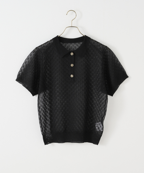 【新品未使用タグ付き】スピックアンドスパン　プロヴォーク　シアーニットポロ セール】PROVOKE/プロヴォーク Sheer knit POLO S（ポロシャツ