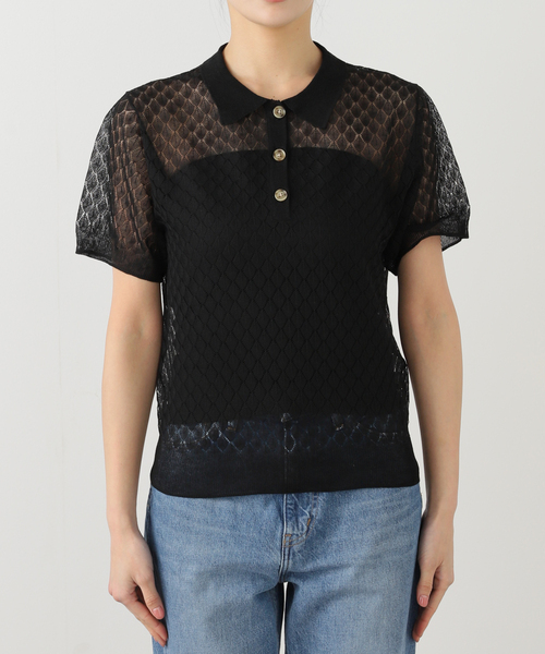 【新品未使用タグ付き】スピックアンドスパン　プロヴォーク　シアーニットポロ セール】PROVOKE/プロヴォーク Sheer knit POLO S（ポロシャツ