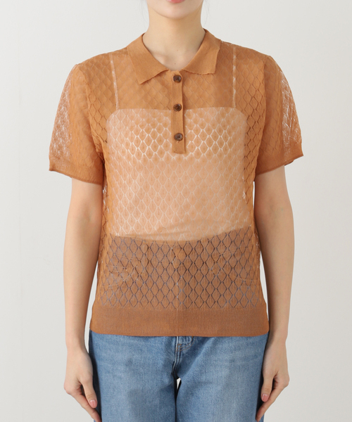 【新品未使用タグ付き】スピックアンドスパン　プロヴォーク　シアーニットポロ セール】PROVOKE/プロヴォーク Sheer knit POLO S（ポロシャツ