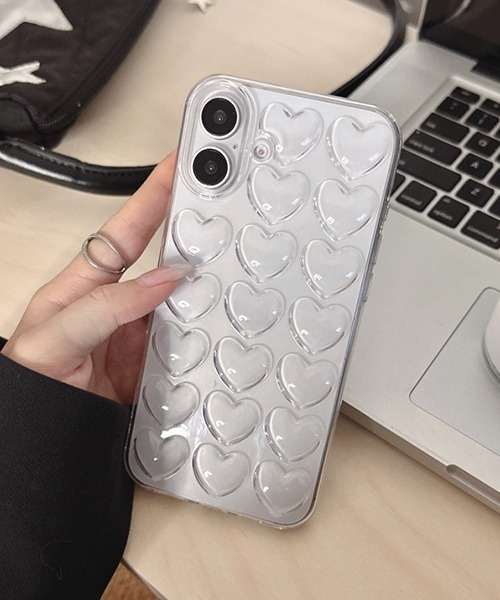 セール】立体ハート クリア iPhoneカバー iphoneケース ipc746