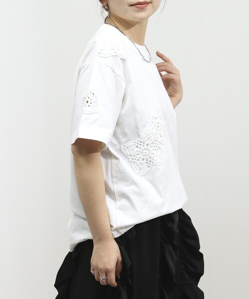 Firsthand（ファーストハンド）の「Firsthand/ファーストハンド オーガニックコットン レースアップリケTシャツ（Tシャツ/カットソー・レディース・チャコールグレー/ホワイト/ネイビー・FREE）」の7枚目の写真