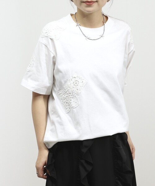 Firsthand（ファーストハンド）の「Firsthand/ファーストハンド オーガニックコットン レースアップリケTシャツ（Tシャツ/カットソー・レディース・チャコールグレー/ホワイト/ネイビー・FREE）」の8枚目の写真