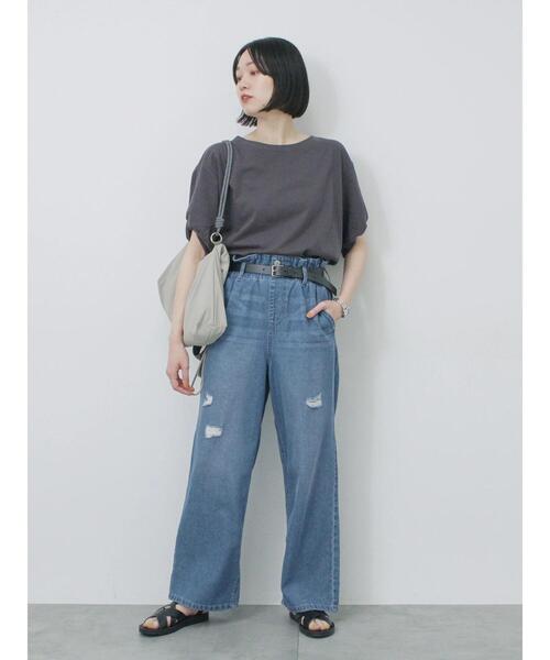 Samansa Mos2 blue（サマンサモスモスブルー）の「ツイストスリーブアソートTシャツ（Tシャツ/カットソー・レディース・ブルー/ブラック/プラム/チャコールグレー/オフホワイト・F）」の16枚目の写真