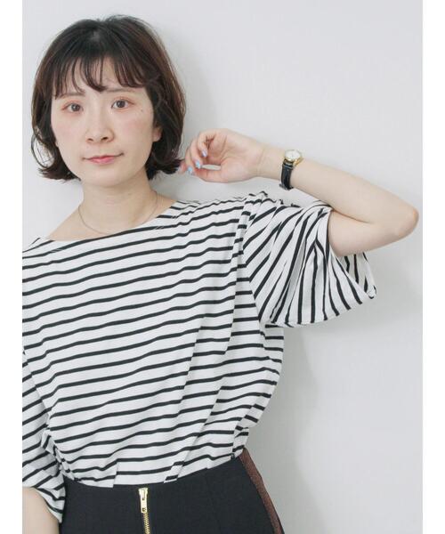 Samansa Mos2 blue（サマンサモスモスブルー）の「ツイストスリーブアソートTシャツ（Tシャツ/カットソー・レディース・ブルー/ブラック/プラム/チャコールグレー/オフホワイト・F）」の19枚目の写真