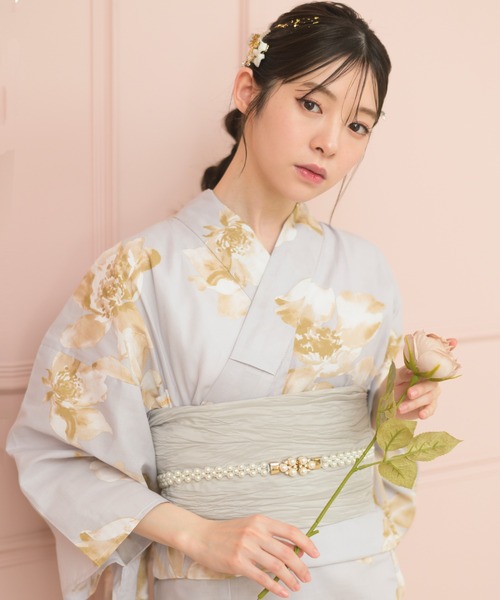 花柄浴衣とメッシュ帯・パールベルトセット 浴衣パール付き飾り帯紐[tu528] | レディースファッション通販の