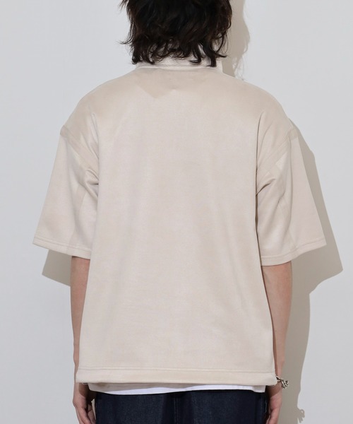ATELANE(アテレーン)の「ATELANE フェイクスウェード 半袖 ハーフジップデザイン Tシャツ(Tシャツ/カットソー・メンズ・グレー/アイボリー/ブラック・L/XL/M)」の10枚目の写真