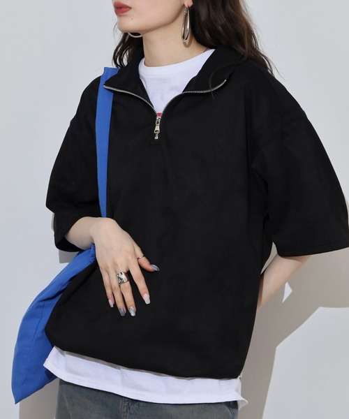 ATELANE(アテレーン)の「ATELANE フェイクスウェード 半袖 ハーフジップデザイン Tシャツ(Tシャツ/カットソー・メンズ・グレー/アイボリー/ブラック・L/XL/M)」の19枚目の写真