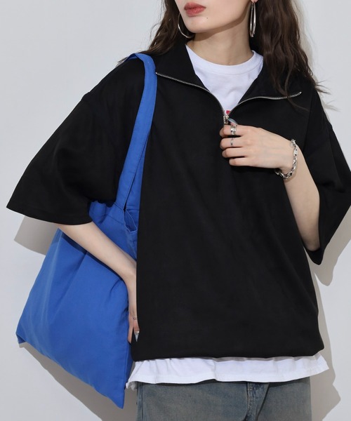 ATELANE(アテレーン)の「ATELANE フェイクスウェード 半袖 ハーフジップデザイン Tシャツ(Tシャツ/カットソー・メンズ・グレー/アイボリー/ブラック・L/XL/M)」の20枚目の写真