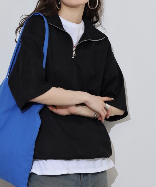 ATELANE(アテレーン)の「ATELANE フェイクスウェード 半袖 ハーフジップデザイン Tシャツ(Tシャツ/カットソー・メンズ・グレー/アイボリー/ブラック・L/XL/M)」の21枚目の写真