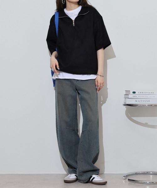 ATELANE(アテレーン)の「ATELANE フェイクスウェード 半袖 ハーフジップデザイン Tシャツ(Tシャツ/カットソー・メンズ・グレー/アイボリー/ブラック・L/XL/M)」の22枚目の写真