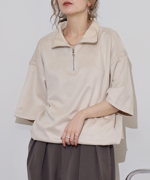 ATELANE(アテレーン)の「ATELANE フェイクスウェード 半袖 ハーフジップデザイン Tシャツ(Tシャツ/カットソー・メンズ・グレー/アイボリー/ブラック・L/XL/M)」の17枚目の写真