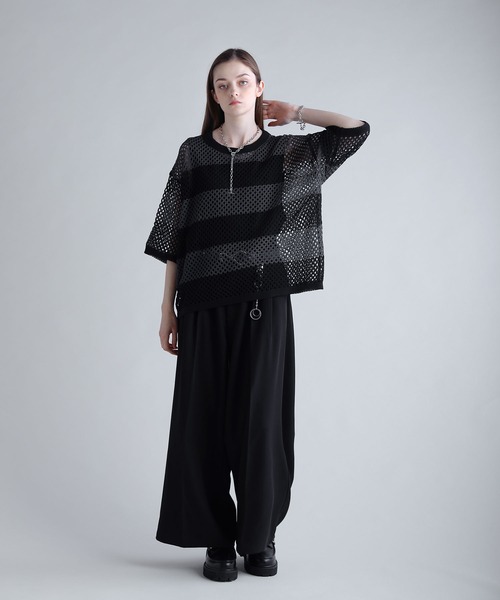 SOCCE（ソーシー）の「メッシュボーダーニット（ニット/セーター・メンズ・グレー系/ホワイト系/グレー系2・S/M/L/XL）」の6枚目の写真