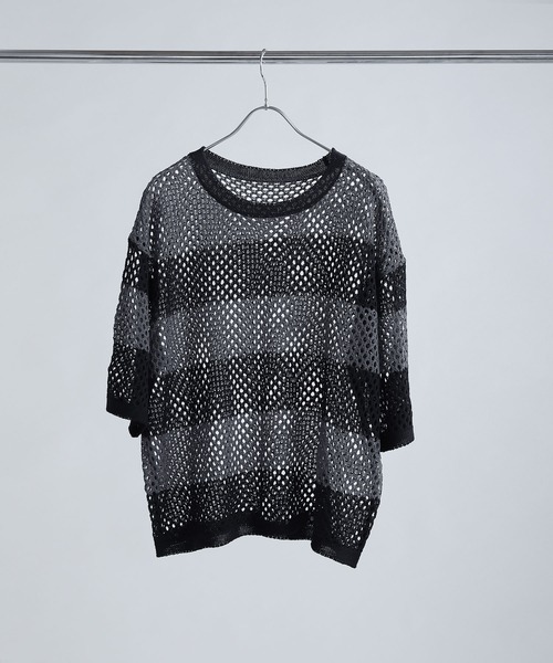 SOCCE（ソーシー）の「メッシュボーダーニット（ニット/セーター・メンズ・グレー系/ホワイト系/グレー系2・S/M/L/XL）」の12枚目の写真