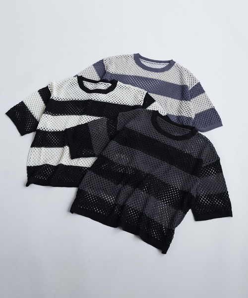 SOCCE（ソーシー）の「メッシュボーダーニット（ニット/セーター・メンズ・グレー系/ホワイト系/グレー系2・S/M/L/XL）」の13枚目の写真