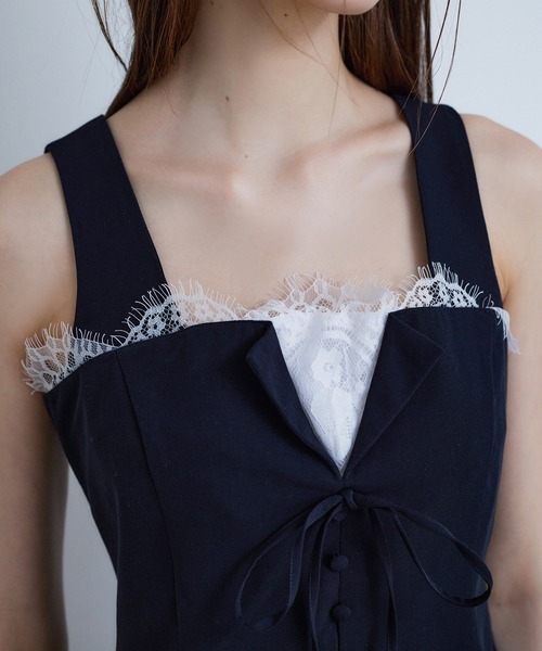 Seemi. byNICECLAUP（ シーミーバイナイスクラップ）の「【Seemi.】セットで着られる/レースアップベスト（ベスト・レディース・杢グレー/ネイビー・FREE）」の19枚目の写真