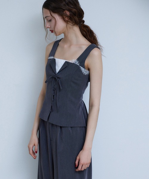 Seemi. byNICECLAUP（ シーミーバイナイスクラップ）の「【Seemi.】セットで着られる/レースアップベスト（ベスト・レディース・杢グレー/ネイビー・FREE）」の10枚目の写真