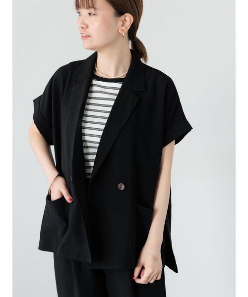 Lugnoncure(ルノンキュール)の「麻調フレンチスリーブジャケット《2025summer catalog item》(ノーカラージャケット・レディース・ベージュ/オレンジ/ブラック・F)」の2枚目の写真