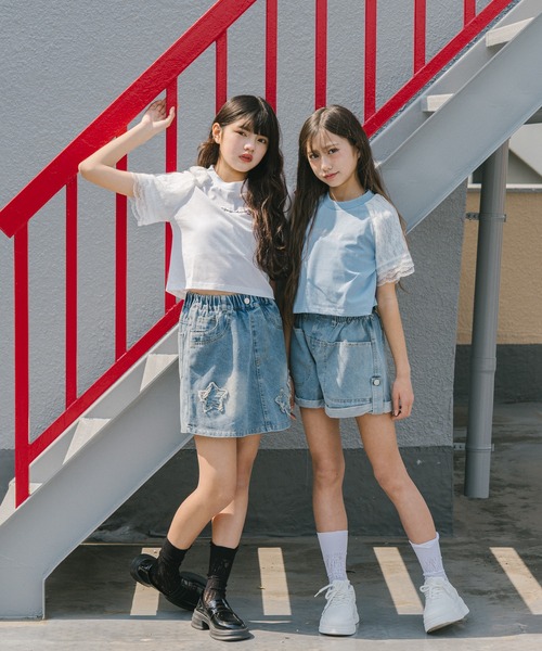 URBAN CHERRY（アーバンチェリー）の「ハイウエストロールアップデニムショートパンツ（デニムパンツ・キッズ・ブルー・S/M/XS）」の9枚目の写真