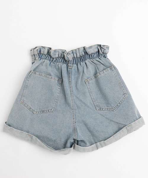 ハイウエストロールアップデニムショートパンツ（デニムパンツ