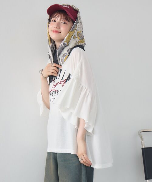 RETRO GIRL(レトロガール)の「袖フリル切替TEE(Tシャツ/カットソー・レディース・オフホワイト/イエロー/ライトグレー・FREE)」の9枚目の写真