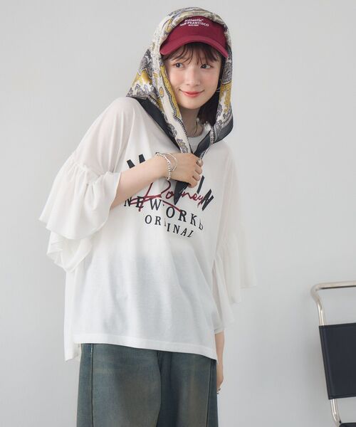 RETRO GIRL(レトロガール)の「袖フリル切替TEE(Tシャツ/カットソー・レディース・オフホワイト/イエロー/ライトグレー・FREE)」の10枚目の写真