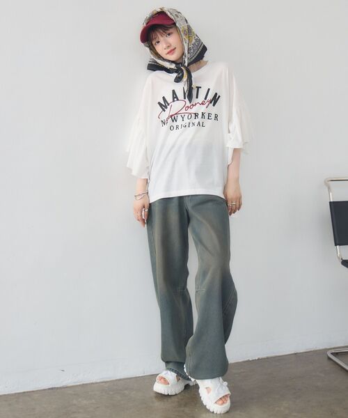 RETRO GIRL(レトロガール)の「袖フリル切替TEE(Tシャツ/カットソー・レディース・オフホワイト/イエロー/ライトグレー・FREE)」の11枚目の写真