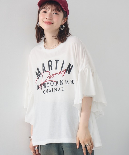 RETRO GIRL(レトロガール)の「袖フリル切替TEE(Tシャツ/カットソー・レディース・オフホワイト/イエロー/ライトグレー・FREE)」の1枚目の写真