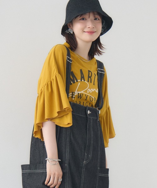 RETRO GIRL(レトロガール)の「袖フリル切替TEE(Tシャツ/カットソー・レディース・オフホワイト/イエロー/ライトグレー・FREE)」の3枚目の写真