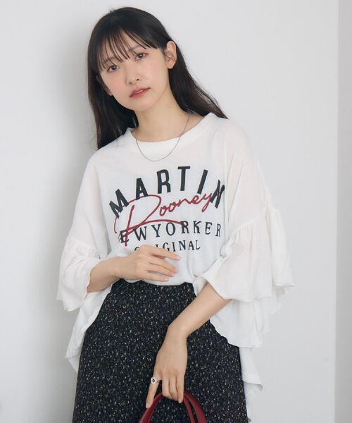 RETRO GIRL(レトロガール)の「袖フリル切替TEE(Tシャツ/カットソー・レディース・オフホワイト/イエロー/ライトグレー・FREE)」の5枚目の写真