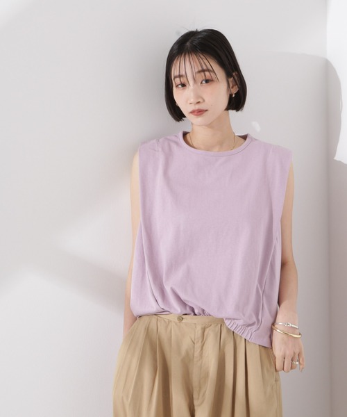 NANO universe(ナノユニバース)の「ドライタッチ天竺フロントギャザーヘムノースリーブトップス(Tシャツ/カットソー・レディース・ホワイト/チャコール/ピンク・FREE)」の4枚目の写真