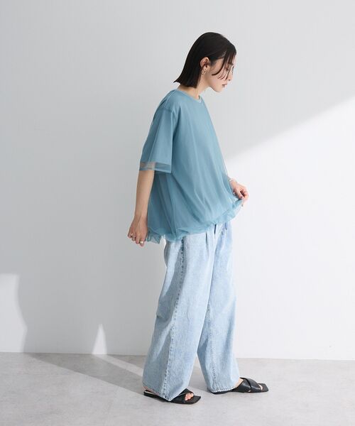 Green　Parks（グリーンパークス）の「チュールドッキングバルーン5分袖プルオーバー（Tシャツ/カットソー・レディース・ブラック/オフホワイト/ブルー/ライトグレー・FREE）」の6枚目の写真