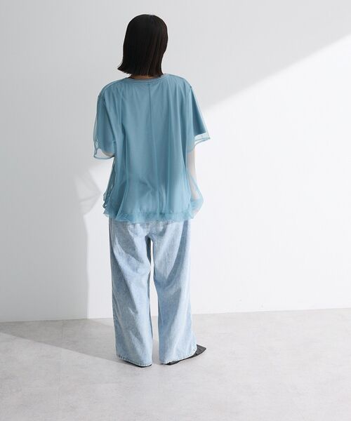 Green　Parks（グリーンパークス）の「チュールドッキングバルーン5分袖プルオーバー（Tシャツ/カットソー・レディース・ブラック/オフホワイト/ブルー/ライトグレー・FREE）」の7枚目の写真