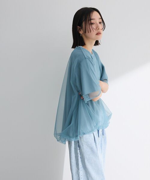 Green　Parks（グリーンパークス）の「チュールドッキングバルーン5分袖プルオーバー（Tシャツ/カットソー・レディース・ブラック/オフホワイト/ブルー/ライトグレー・FREE）」の9枚目の写真