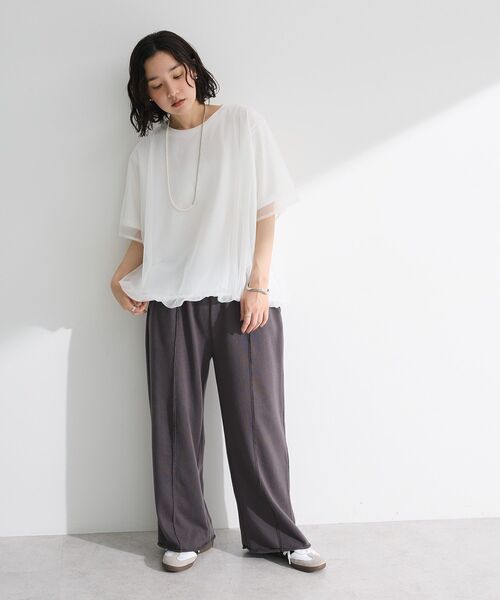 Green　Parks（グリーンパークス）の「チュールドッキングバルーン5分袖プルオーバー（Tシャツ/カットソー・レディース・ブラック/オフホワイト/ブルー/ライトグレー・FREE）」の14枚目の写真