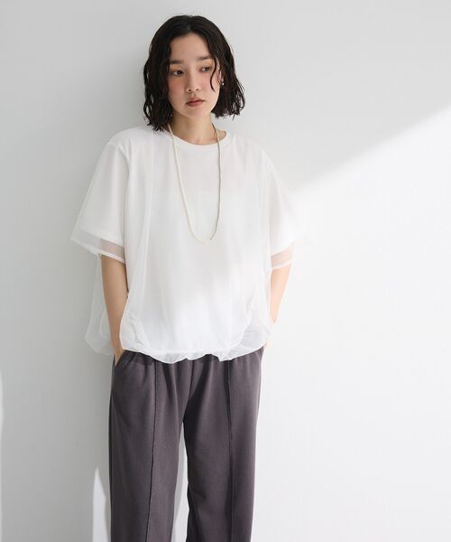 Green　Parks（グリーンパークス）の「チュールドッキングバルーン5分袖プルオーバー（Tシャツ/カットソー・レディース・ブラック/オフホワイト/ブルー/ライトグレー・FREE）」の17枚目の写真