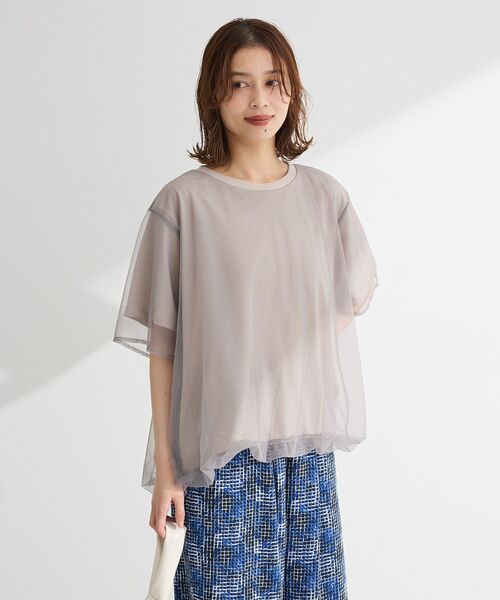 Green　Parks（グリーンパークス）の「チュールドッキングバルーン5分袖プルオーバー（Tシャツ/カットソー・レディース・ブラック/オフホワイト/ブルー/ライトグレー・FREE）」の21枚目の写真