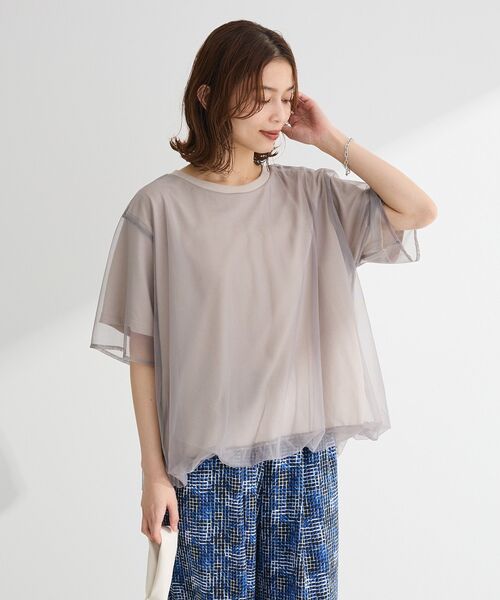 Green　Parks（グリーンパークス）の「チュールドッキングバルーン5分袖プルオーバー（Tシャツ/カットソー・レディース・ブラック/オフホワイト/ブルー/ライトグレー・FREE）」の22枚目の写真