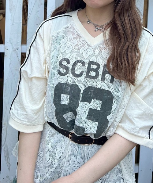 SM2(エスエムツー)の「レース切替ラグランスリーブカットソー(Tシャツ/カットソー・レディース・クリーム/オフホワイト/ブラック・F)」の4枚目の写真