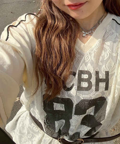 SM2(エスエムツー)の「レース切替ラグランスリーブカットソー(Tシャツ/カットソー・レディース・クリーム/オフホワイト/ブラック・F)」の6枚目の写真