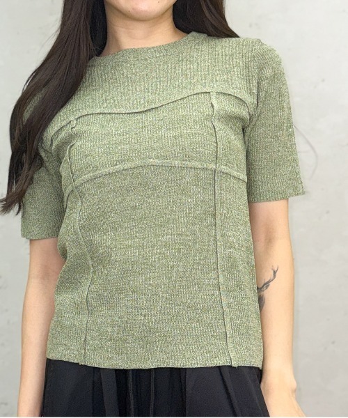 Per sist ence（パーシエンス）の「MIXリブニットビスチェデザインプルオーバー（Tシャツ/カットソー・レディース・アイボリー/ブラック/ブラウン/グリーン・ONE SIZE）」の4枚目の写真