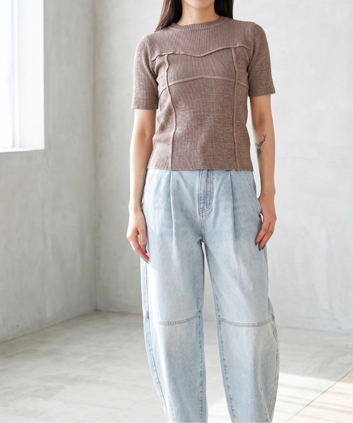 Per sist ence（パーシエンス）の「MIXリブニットビスチェデザインプルオーバー（Tシャツ/カットソー・レディース・アイボリー/ブラック/ブラウン/グリーン・ONE SIZE）」の9枚目の写真