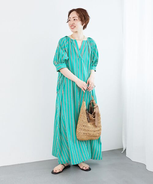 le.coeur blanc（ルクールブラン）の「ストライプVネックワンピース（ワンピース・レディース・グリーン系その他/ホワイト系その他2・38）」の7枚目の写真