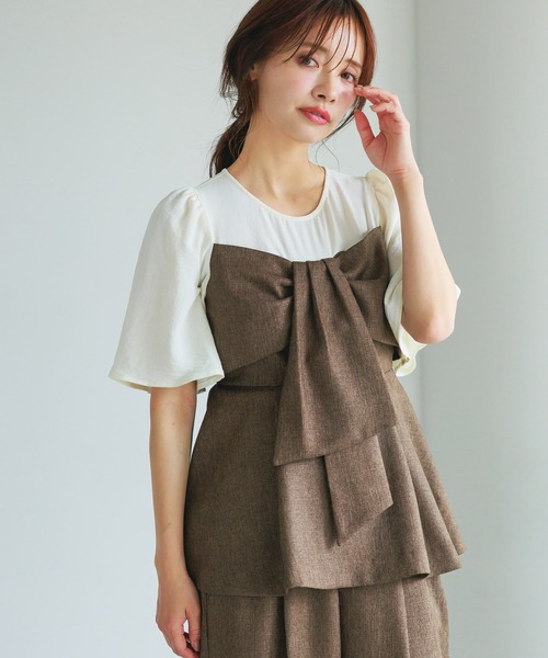 mysty woman（ミスティウーマン）の「［追加1］ビスチェドッキングプルオーバー　 497653（Tシャツ/カットソー・レディース・グレー/ベージュ/ブラウン・FREE）」の3枚目の写真